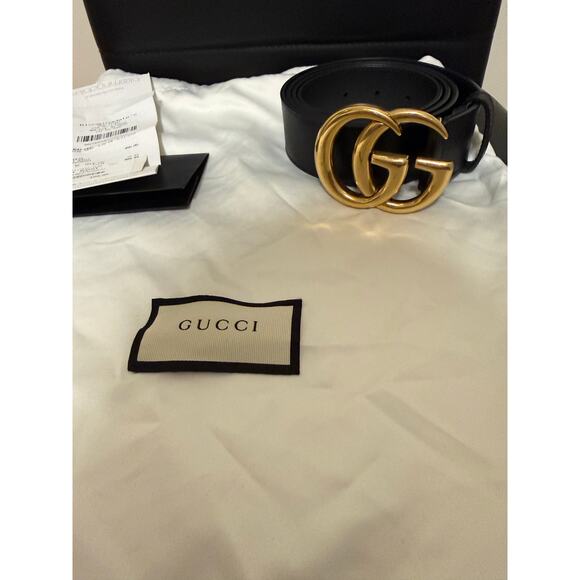 Gucci Double G - Thick Leather Black & Gold Belt size 115 - Picture 1 of 6